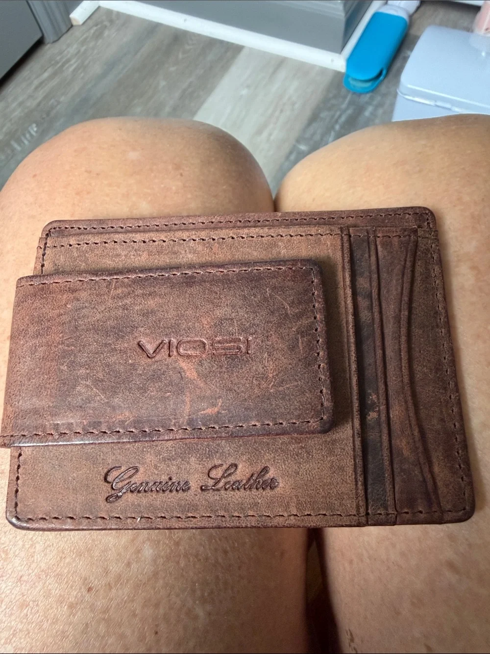 Viosi Genuine Leather Brown Money Clip Wallet for Men